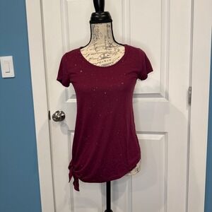 Juicy Couture Burgundy Glitter Side Tie Short Sleeve‎ Top XS